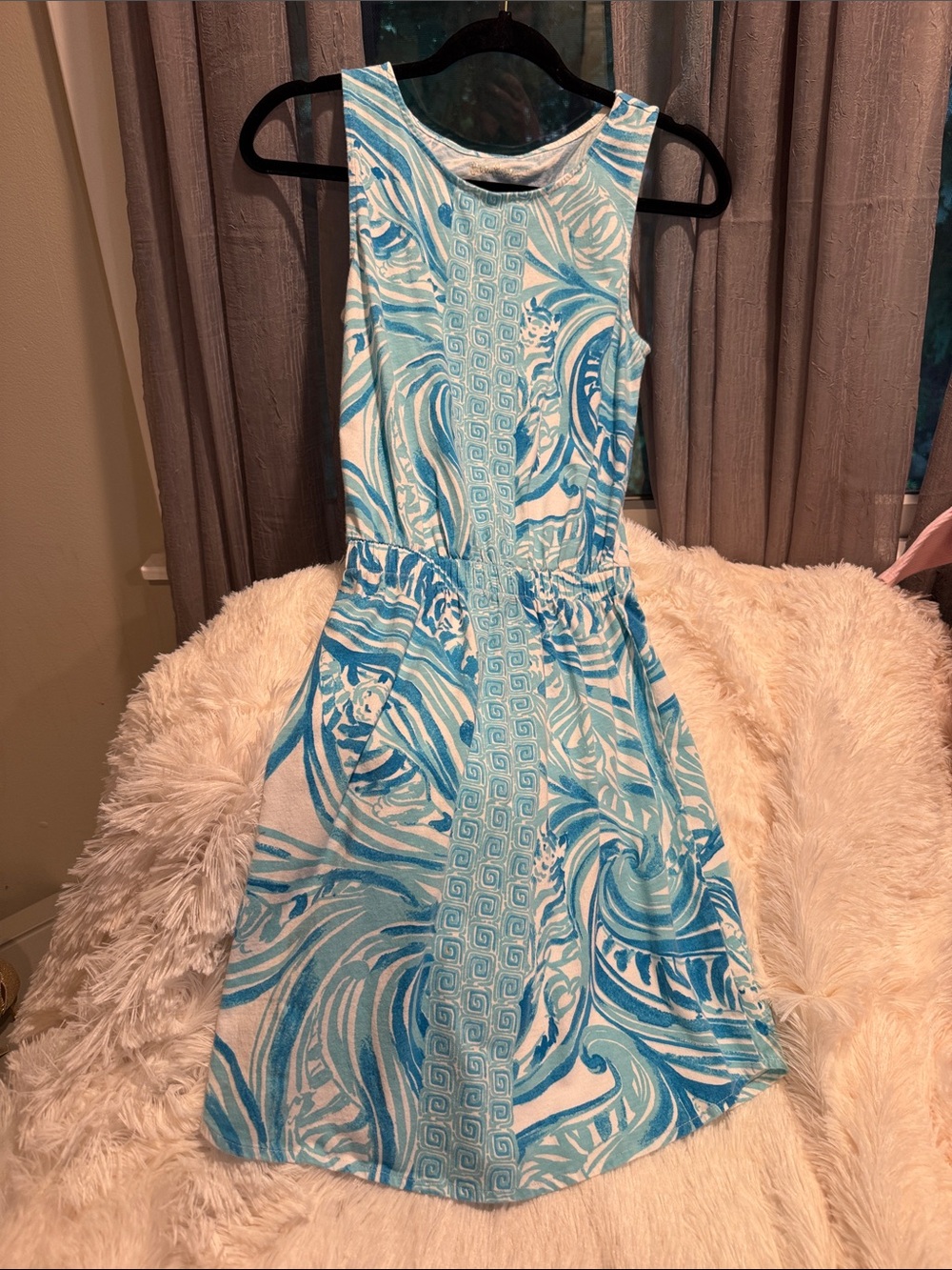 Lilly Pulitzer Aqua and White Swirl Midi Dress